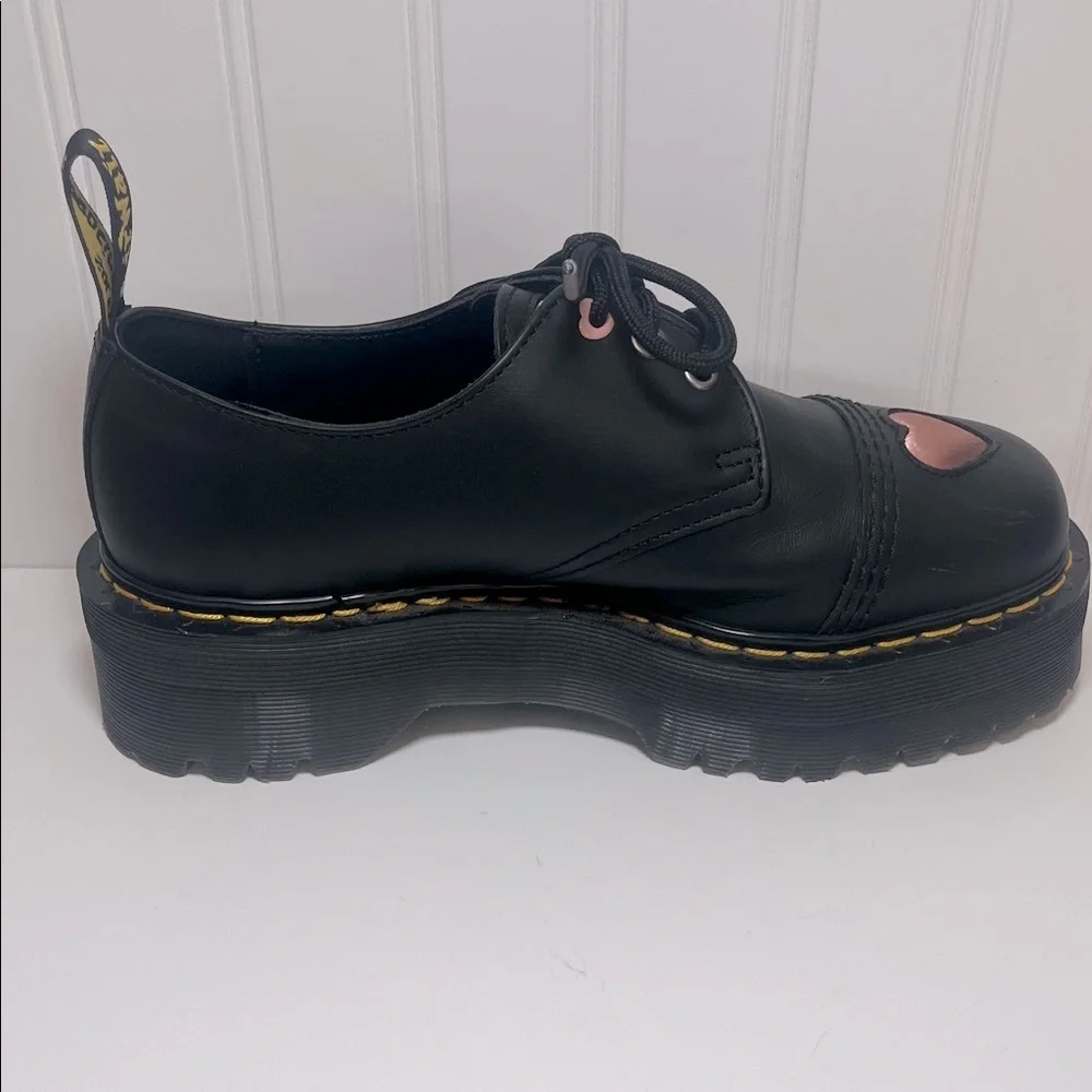 Dr. Martens 1461 Quad Heart Platform Shoes with Pink Heart Accents